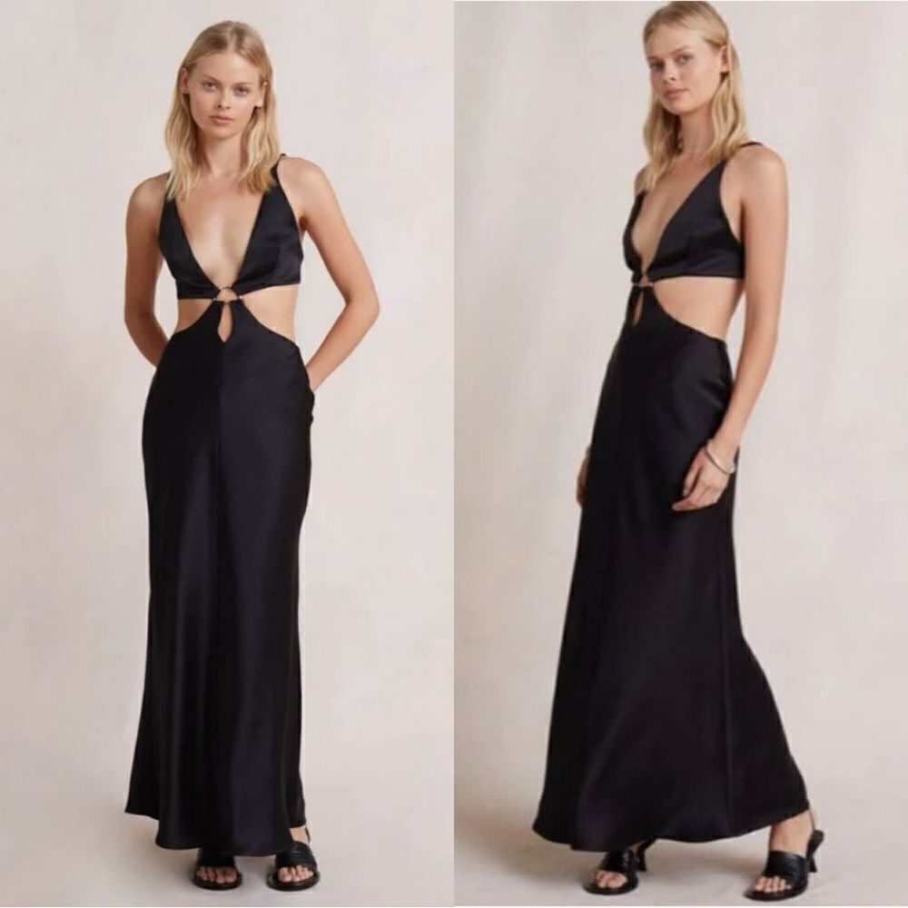 Bec & Bridge Felix Satin Maxi Black Dress Cut Out Size 4
